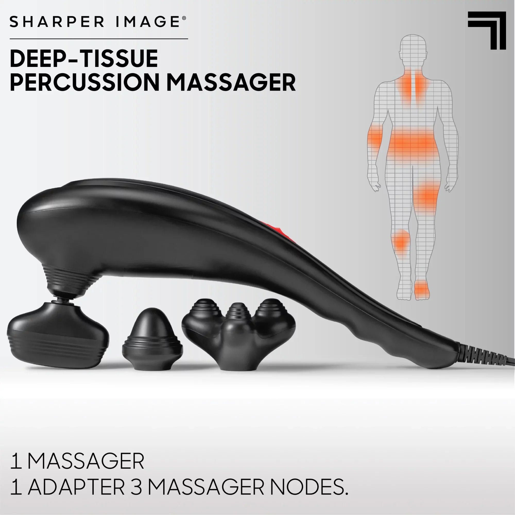 Sharper Image® Deep-Tissue Massager with Swappable Heads, Personal Massage for Neck and Back with Kneading and Soothing Heat, Relaxation and Calming Sensation, Interchangeable Nodes