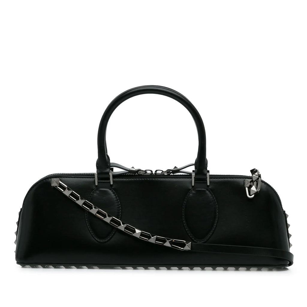 Pre-Owned Authenticated Valentino Rockstud East West Satchel Calf Leather Black Unisex (Good)