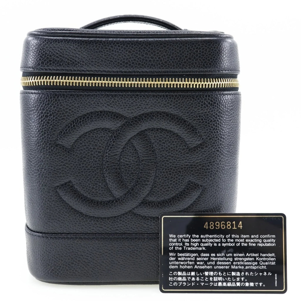 Pre-Owned CHANEL Vanity Handbag Coco Mark Matte Caviar Skin Made in France Black Zipper Ladies (Good)