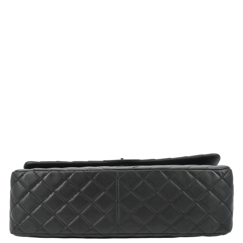 Pre-Owned CHANEL Surpique Chevron Medium Lambskin Leather Flap Crossbody Bag Black
