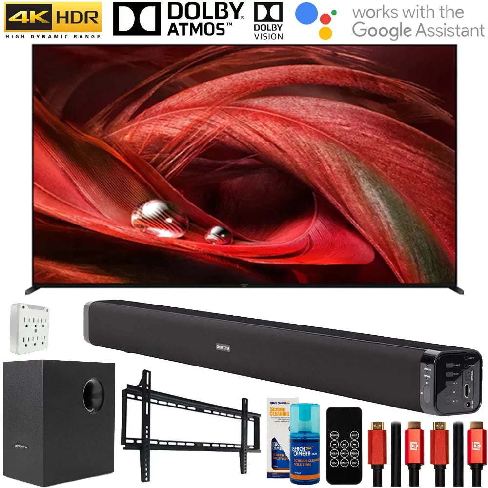 Sony XR85X95J 85 inch X95J 4K Ultra HD Full Array LED Smart TV 2021 Bundle with Deco Gear Home Theater Soundbar with Subwoofer, Wall Mount Accessory Kit, 6FT 4K HDMI 2.0 Cables and More