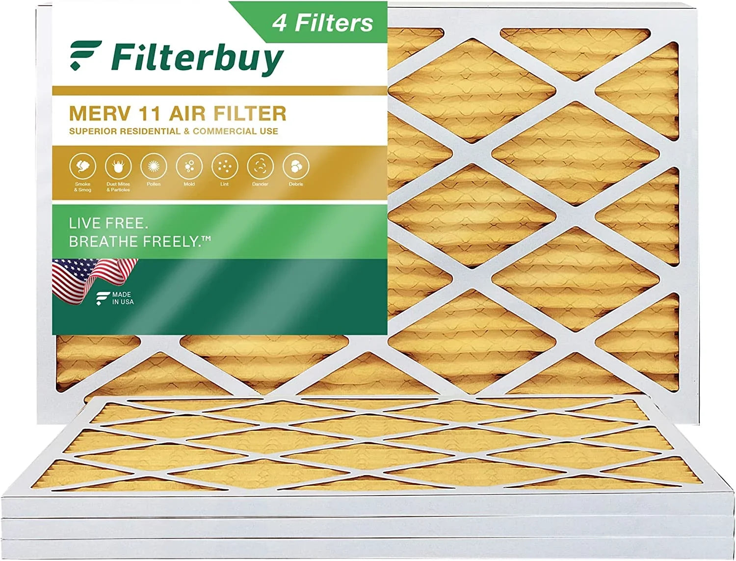 Filterbuy 14x28x1 MERV 11 Pleated HVAC AC Furnace Air Filters (4-Pack)