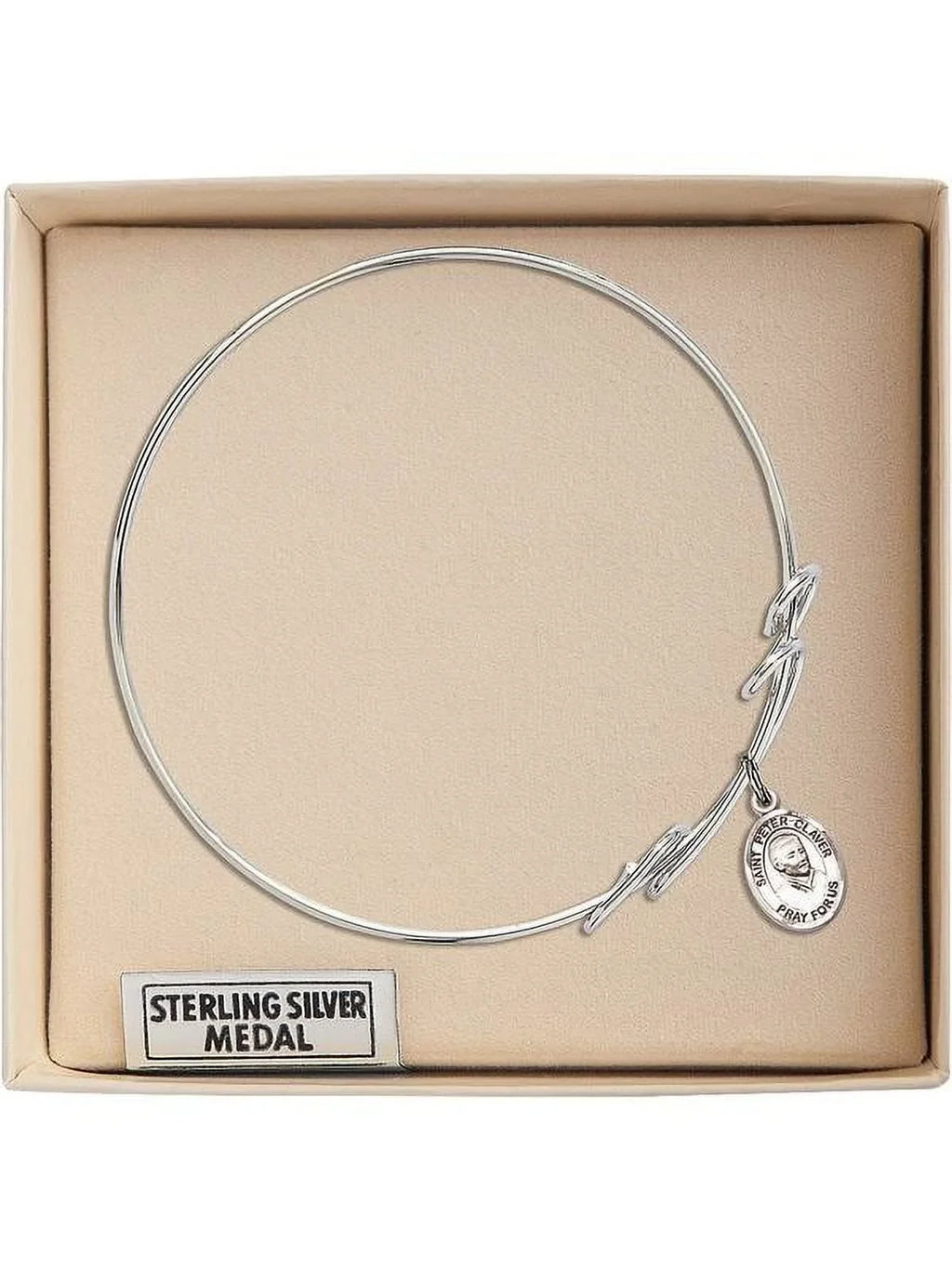 8 inch Round Double Loop Bangle Bracelet w/ St. Peter Claver in Sterling Silver