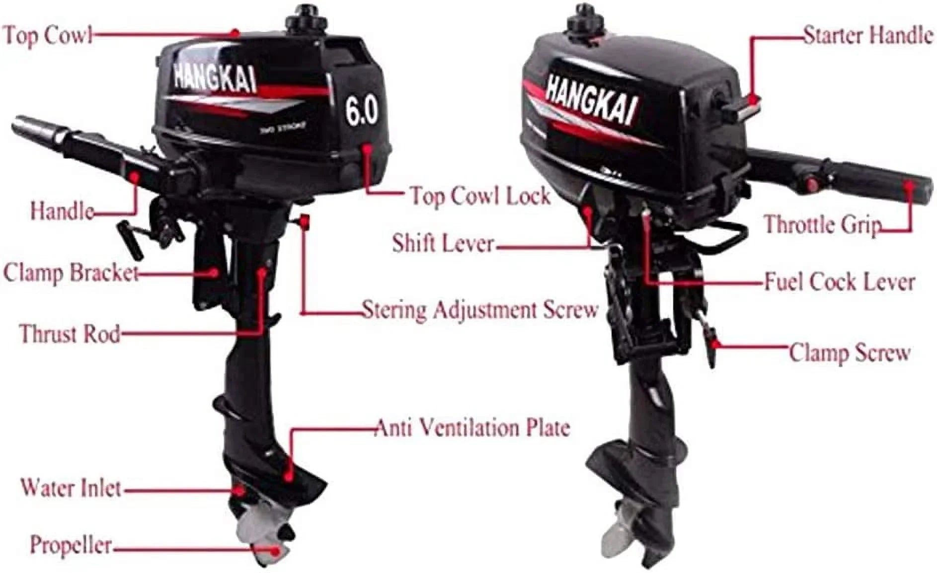 MONIPA 6 HP 2-Stroke Outboard Motor Tiller Shaft Inflatable Fishing Watercraft Marine Engine Water Cooling CDI System
