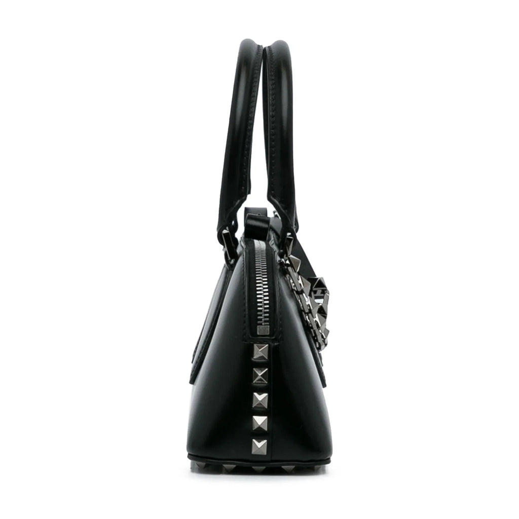 Pre-Owned Authenticated Valentino Rockstud East West Satchel Calf Leather Black Unisex (Good)