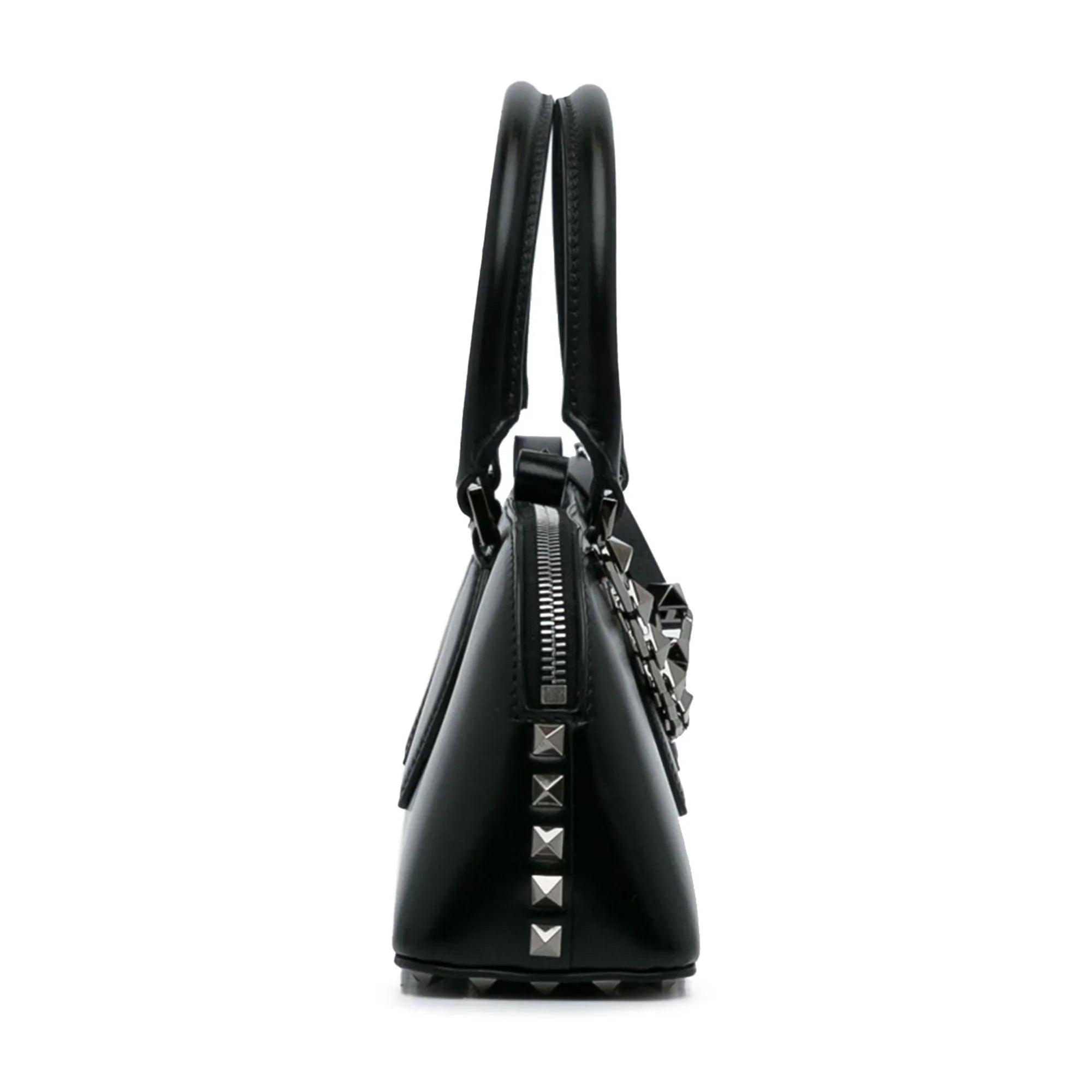 Pre-Owned Authenticated Valentino Rockstud East West Satchel Calf Leather Black Unisex (Good)