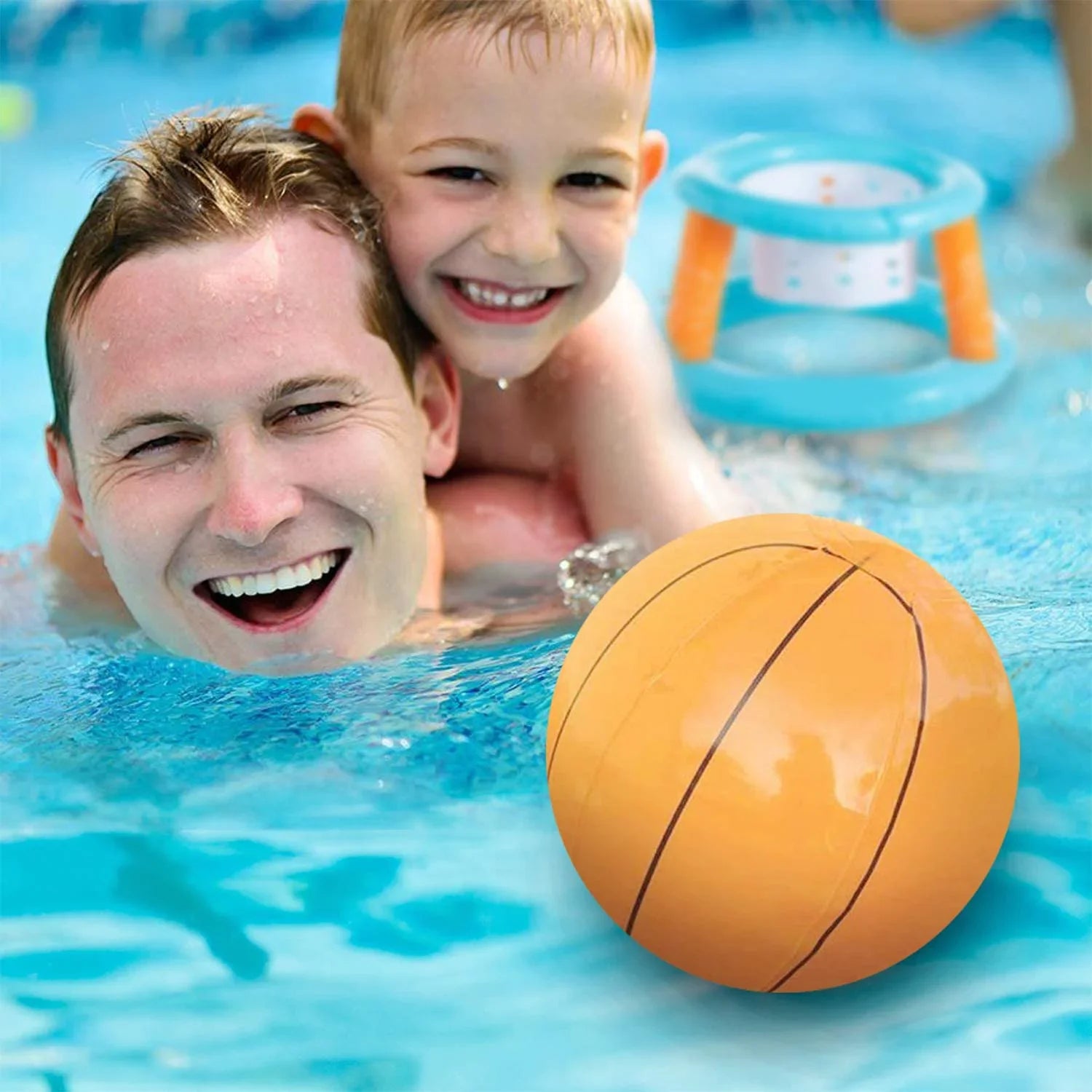 Junipel Basketball Hoop Set & Pool Volleyball Net Swimming Pool Game Toys, Floating, Summer Floaties Water Toys for Teens and Adults Kids | Light Blue