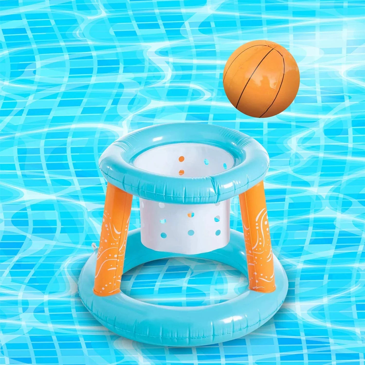 Junipel Basketball Hoop Set & Pool Volleyball Net Swimming Pool Game Toys, Floating, Summer Floaties Water Toys for Teens and Adults Kids | Light Blue