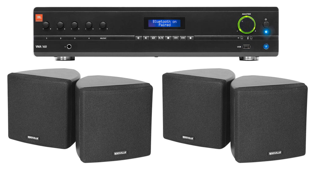 JBL Commercial Amplifier+(4) 3.5" Black Cube Speakers for Restaurant/Bar/Cafe