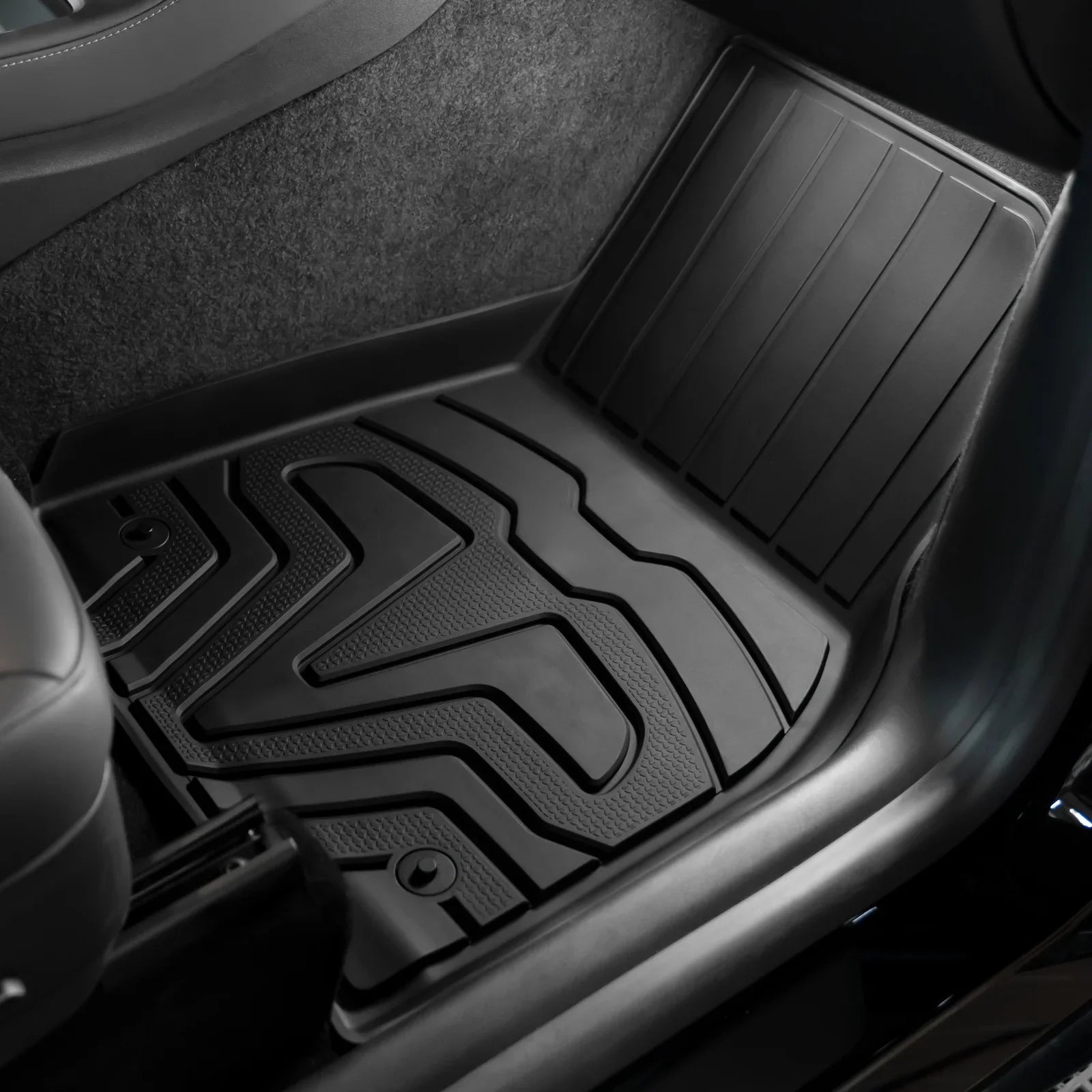 Ikon Motorsports 3D TPE Floor Mats + Trunk Mat Fitting with 2020-2023 Tesla Model Y, All Climate Floor Liners, Front & 2nd Row Full Set Custom Protection Heavy Duty Rear Tray Cargo Mats, Black