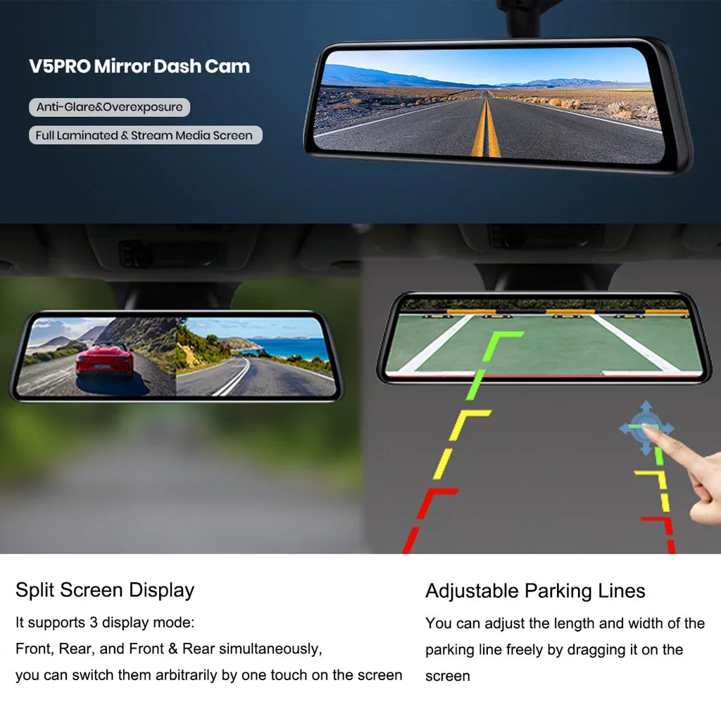 Auto-Vox 9.35inch Smart Mirror Dual Dash Cam Rear View Reverse Backup Camera Full HD Touch Screen Driving Recorder