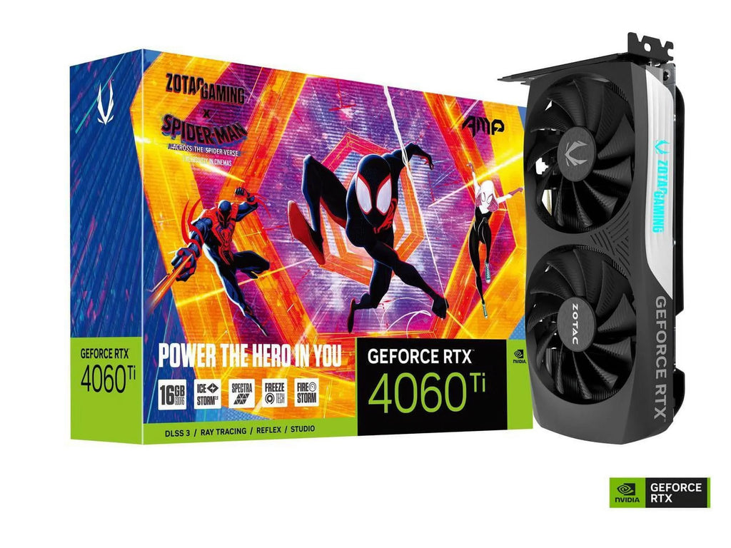 ZOTAC GAMING GeForce RTX 4060 Ti 16GB AMP Spider-Man: Across the Spider-Verse Inspired Graphics Card Bundle, ZT-D40620F-10SMP