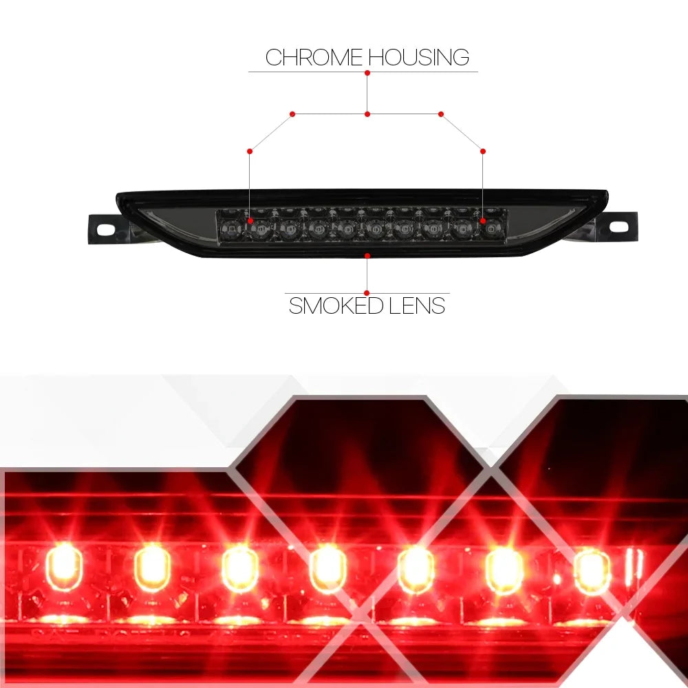 For 2007-2017 Dodge Caliber Durango Jeep Compass Grand Cherokee Rear LED 3rd Third Brake Light Tail Stop Lamp Chrome Housing Smoked Lens 14 15 16