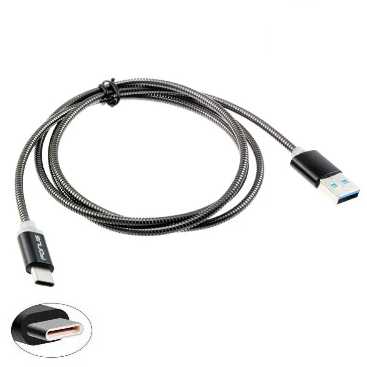 3ft Metal USB Cable w 2-Port USB Car Home Charger P2G for Blackberry KEYone, Key2 LE - BLU G9, Vivo XI Plus 5 - CAT S61 S48c - Coolpad Legacy - Essential Phone (PH-1) - Google Pixel XL 3a XL 3