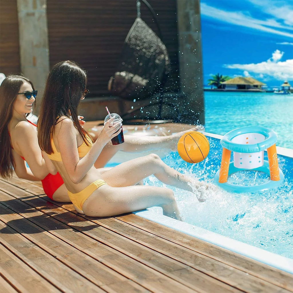 Junipel Basketball Hoop Set & Pool Volleyball Net Swimming Pool Game Toys, Floating, Summer Floaties Water Toys for Teens and Adults Kids | Light Blue