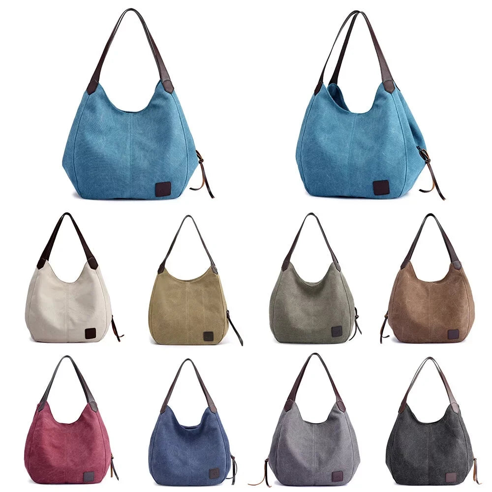MIXFEER Women Canvas Shoulder Bag Handbag Multi-pockets Vintage Totes Hobo Bags