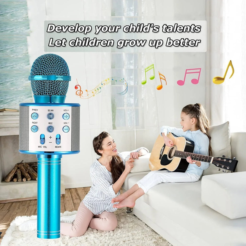 Karaoke Microphone Wireless Bluetooth 5 in 1 Portable Handheld Microphone Speaker Mic Player Machine Gifts for Adults Kids Boys Girls Home KTV Party Birthday Blue