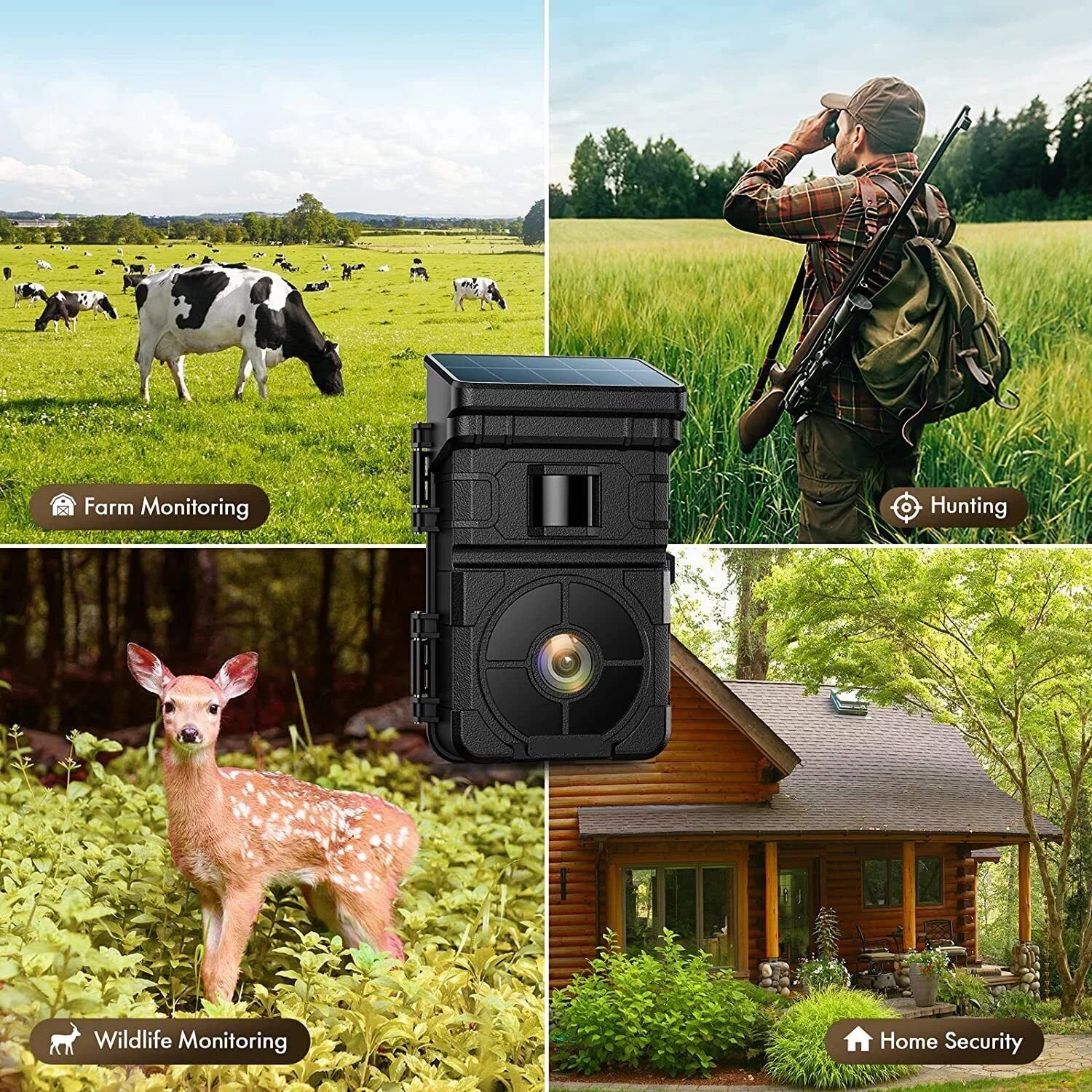 24MP HD Solar Trail Camera Rechargeable Game Wildlife Hunting IP66 Night Vision