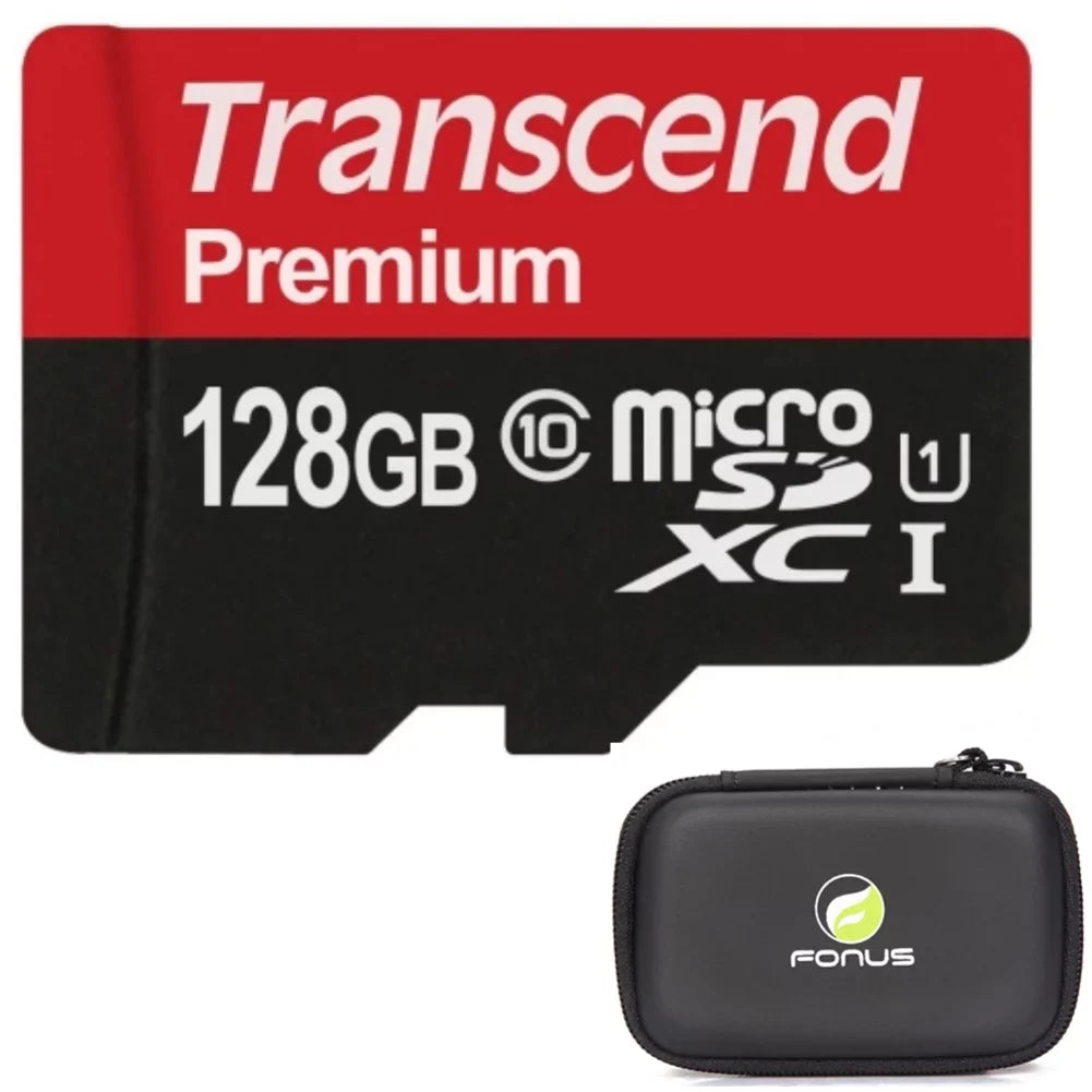 128GB Memory Card with Zipper Case (Not a phone case) - Transcend High Speed MicroSD Class 10 MicroSDXC Suitable for TCL Signa, 10L, 20 SE, 10 5G UW, Pro 5G - UniHertz Titan - N8P
