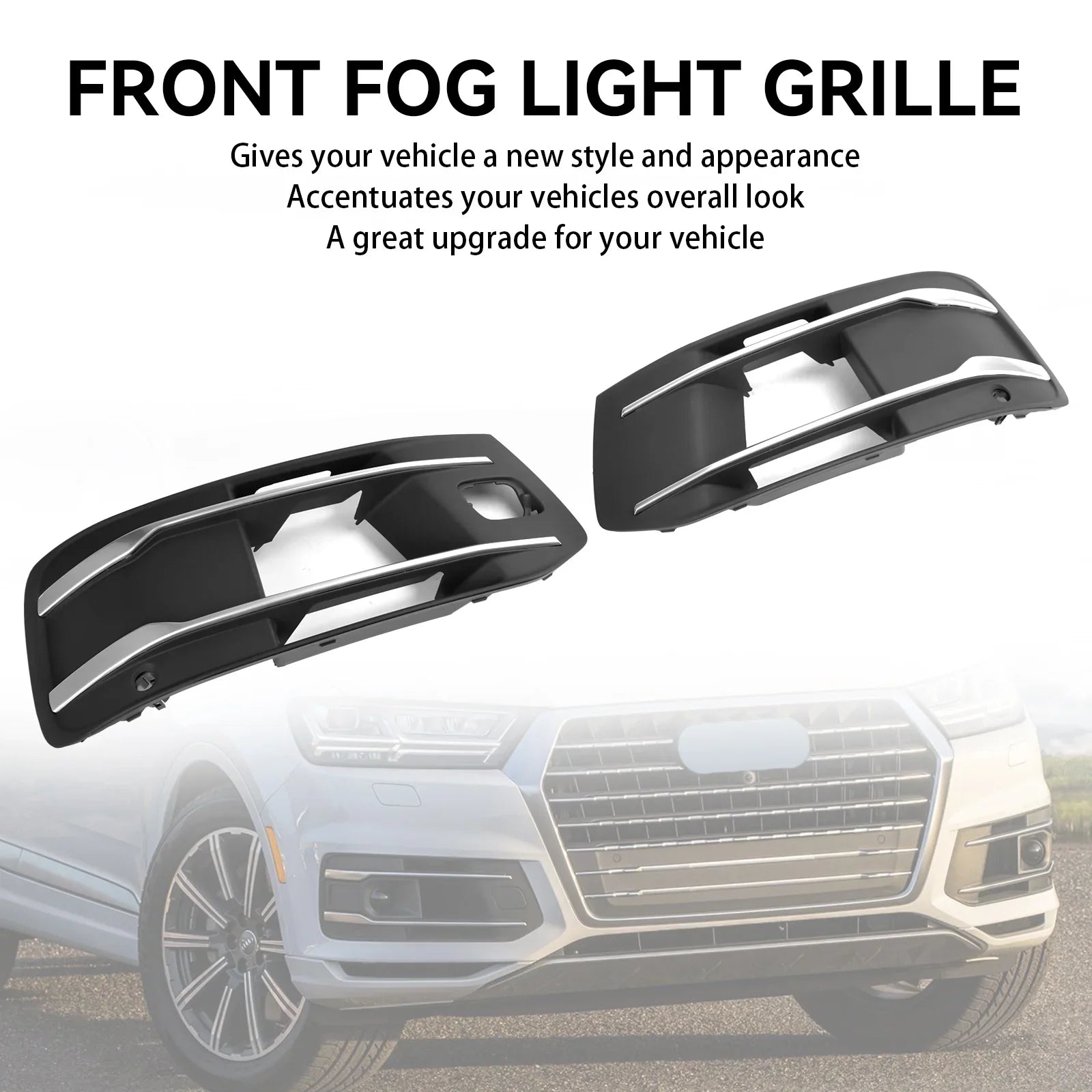 Front Bumper Shield Fog Light Grille Bezel Insert Grill Fit for Audi Q7 2016-2019