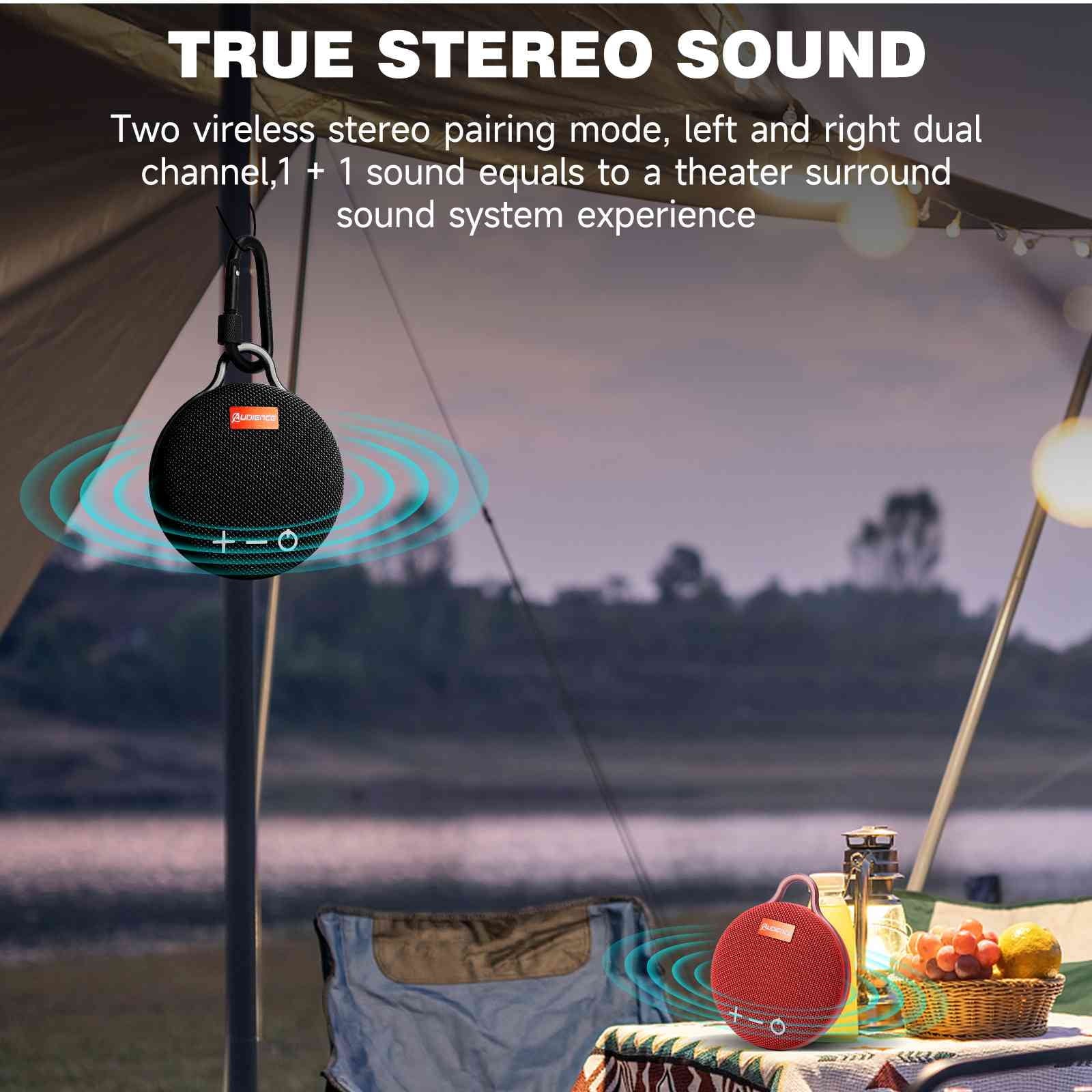UrbanX Audience Series IPX7 Bluetooth Waterproof Speaker with Clip, 20H Playtime, Compact Speaker with Big Sound, Punchy Bass, Wireless for LG Stylo 5 & Beach, Pool, Vessel Biking Black 2 Pack