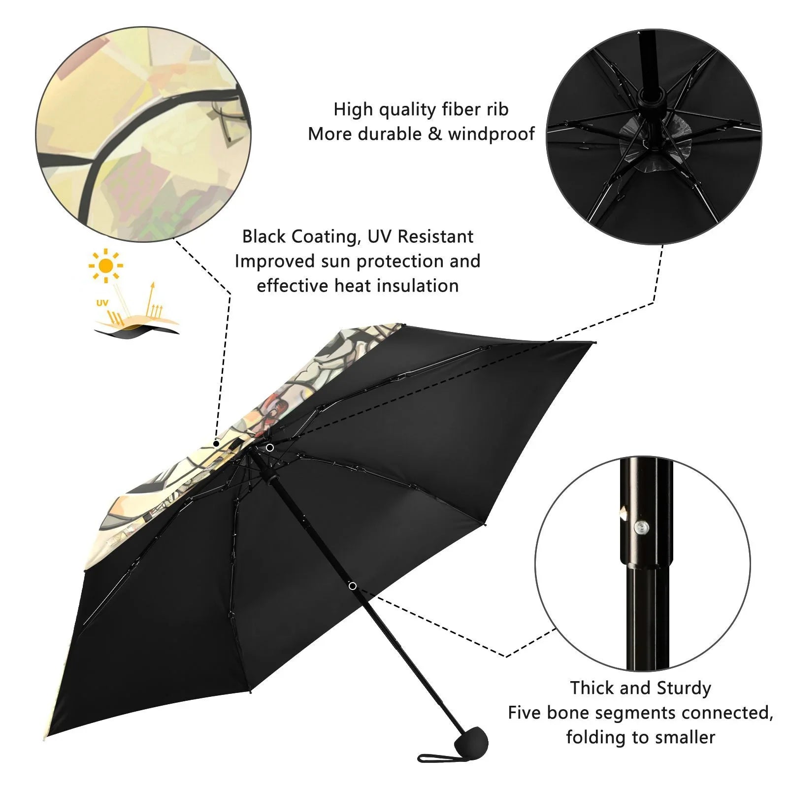JSTEL Portrait Of Cute African Woman With Hat Folding Umbrella for Rain Sun Travel Mini Lightweight Compact Umbrellas