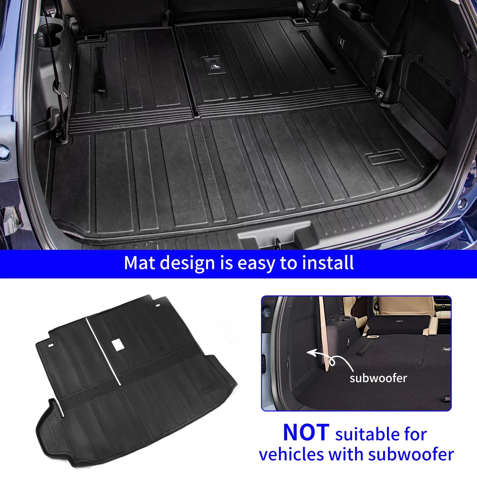 Cargo Mat Fitting with 2020-2024 Toyota Highlander Trunk Mat Cargo Liner TPE Back Seat Wrap Protector 2022 7 Seats Highlander Accessories (2020-2023, Trunk Mat with Backrest Mat)
