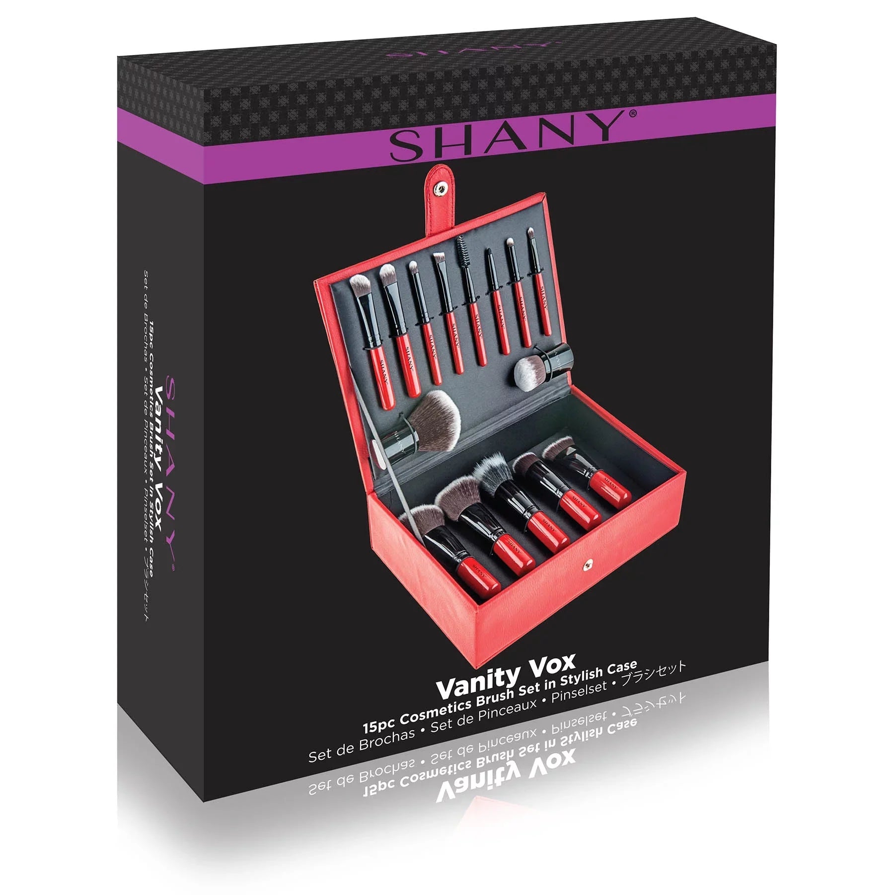 SHANY Vanity Vox- 15 Pc Premium Cosmetics Brush Set with Stylish Storage Box and Stand