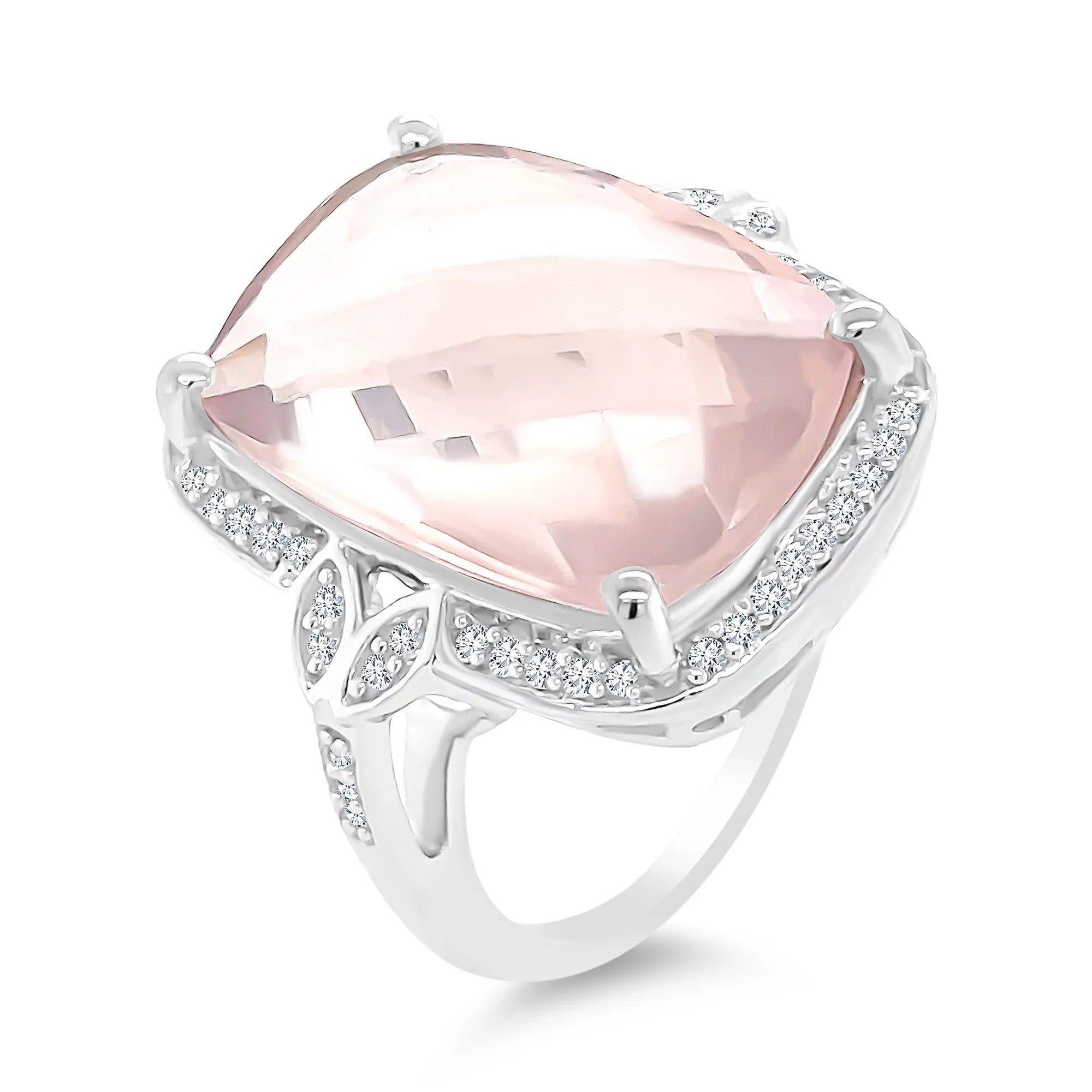Sterling Silver Rose Quartz Cushion Briolette Ring