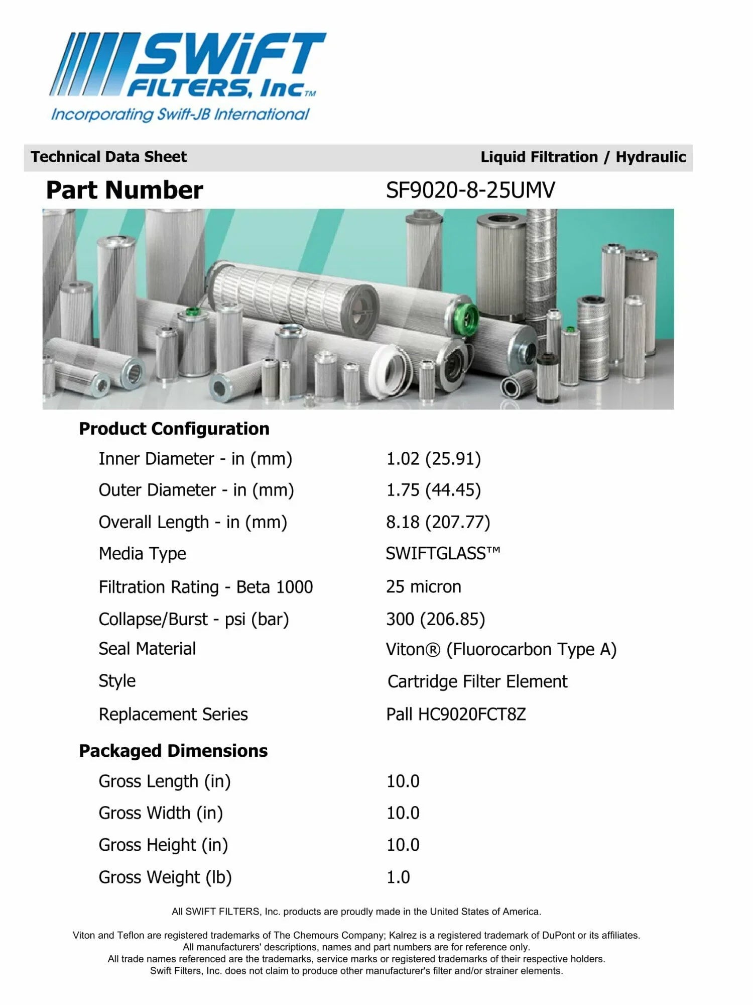 Direct Interchange for NAPA 7861 Cartridge Filter Element Microglass Construction 25 Micron