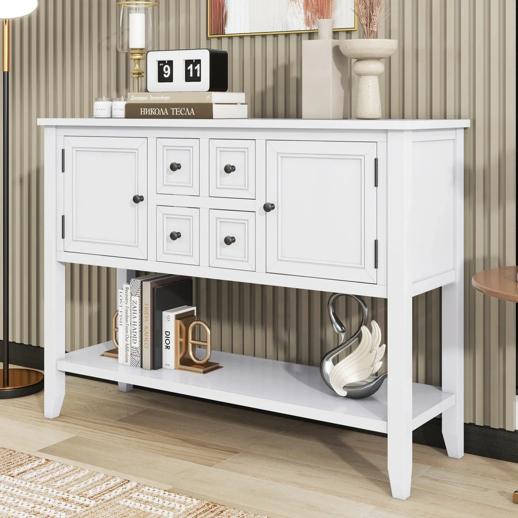 TREXM Cambridge Series Ample Storage Vintage Console Table with Four Small Drawers and Bottom Shelf for Living Rooms Entrances and Kitchens (Light Navy OLD SKU WF190263AAH)
