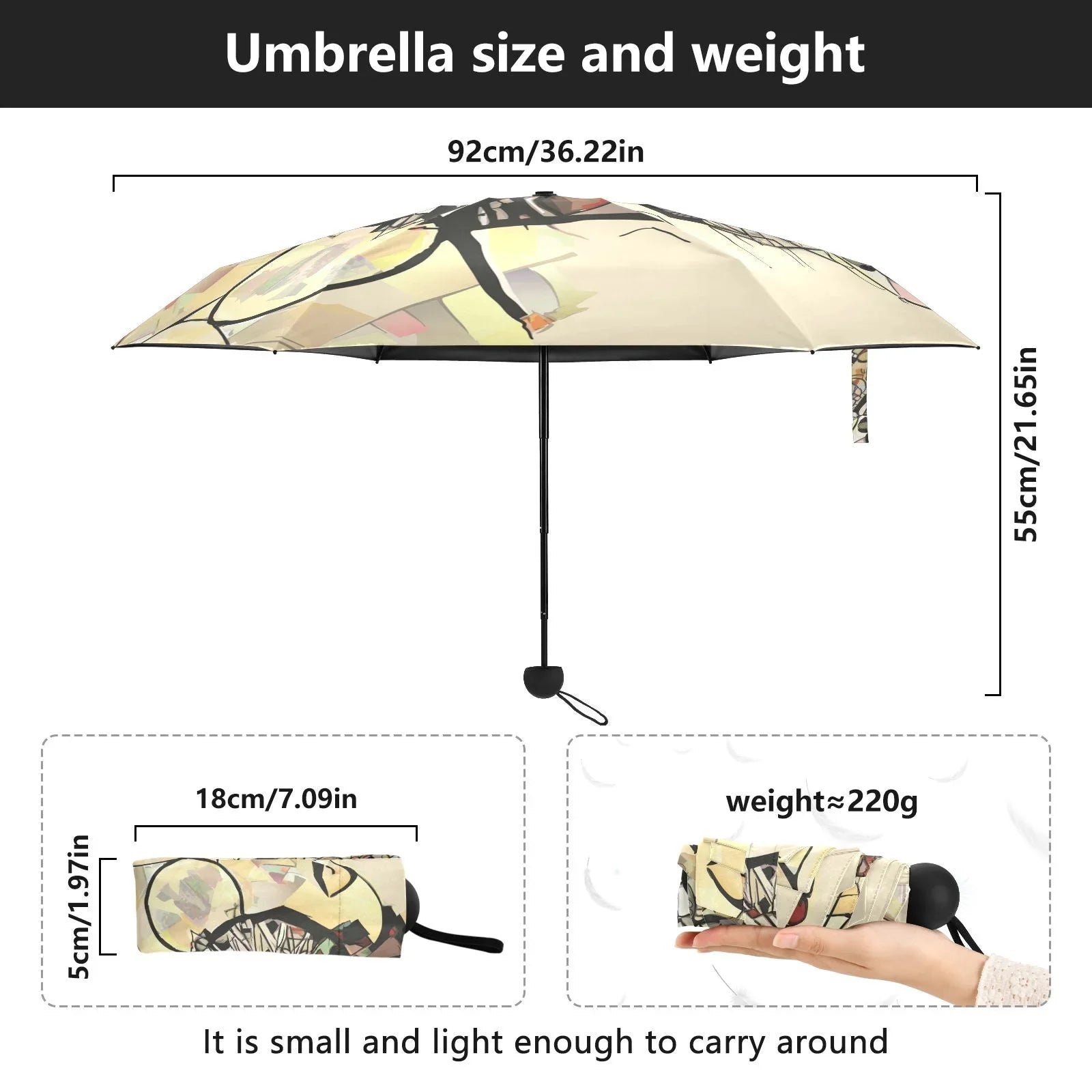 JSTEL Portrait Of Cute African Woman With Hat Folding Umbrella for Rain Sun Travel Mini Lightweight Compact Umbrellas