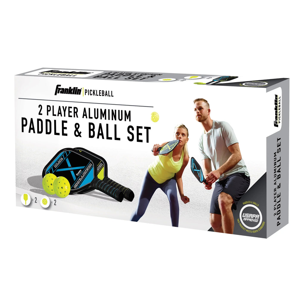 Franklin Sports Pickle Ball Paddle and Pickle Ball Starter Set - Includes 2 Aluminum Pickle Ball Paddles and 2 Franklin X-40 Pickle Balls - USAPA App roved