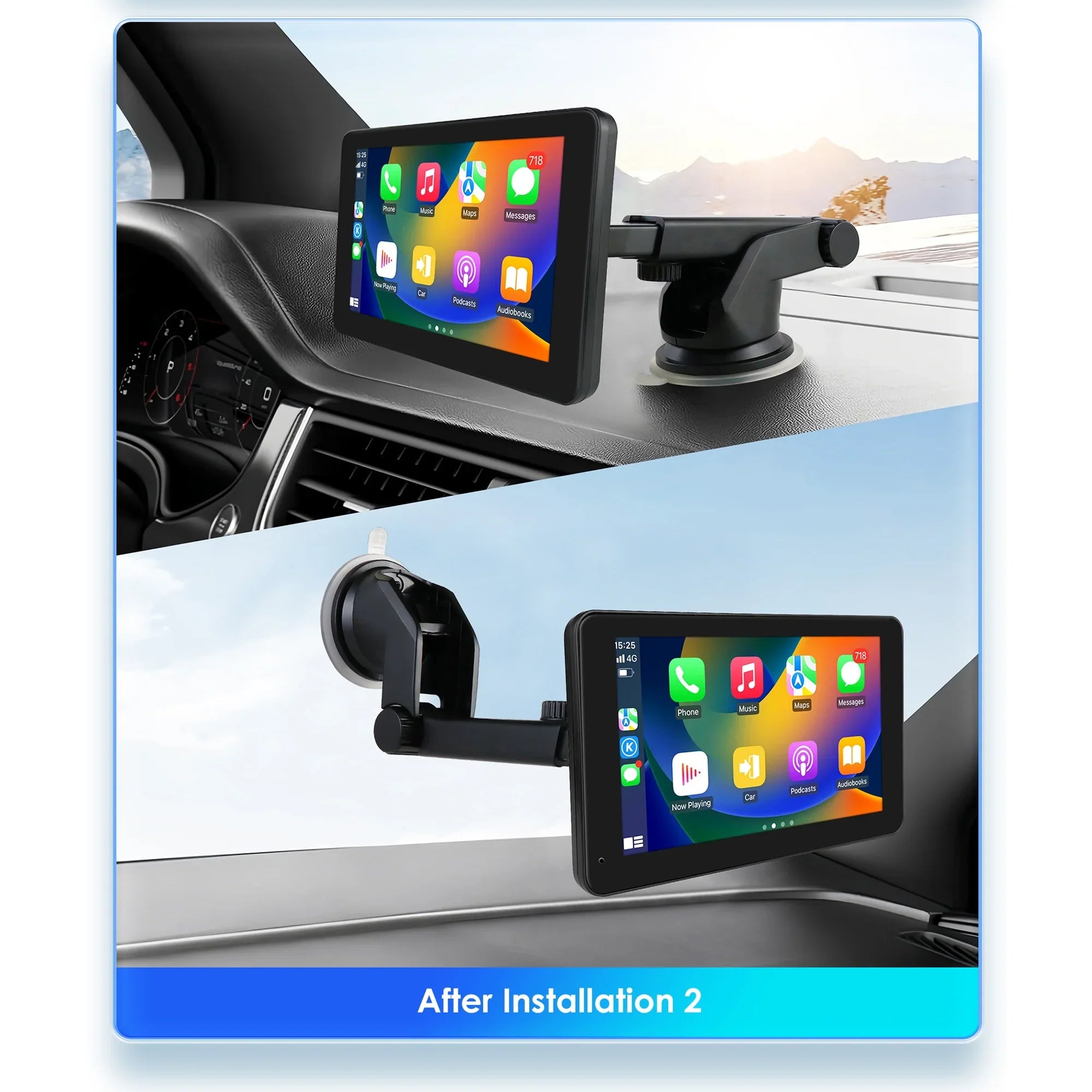 Bluetooth Apple Carplay 7" Touchscreen Portable Car Radio Stereo Head Unit 360° Adjustable Mirror Link Android Auto GPS Navigation Player With Backup Camera