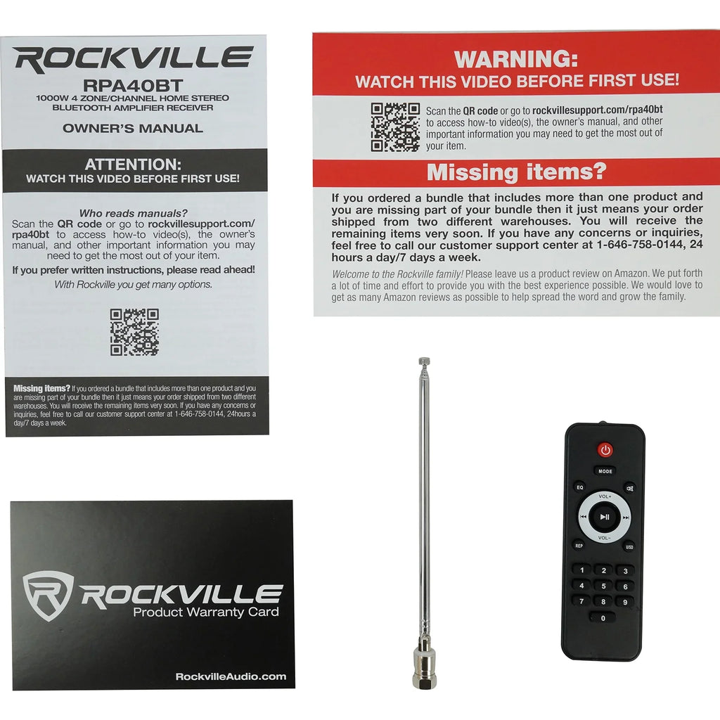 Rockville RPA40BT 4-Room/Zone Home Audio Kit w/Receiver+(8) In-Wall Speakers