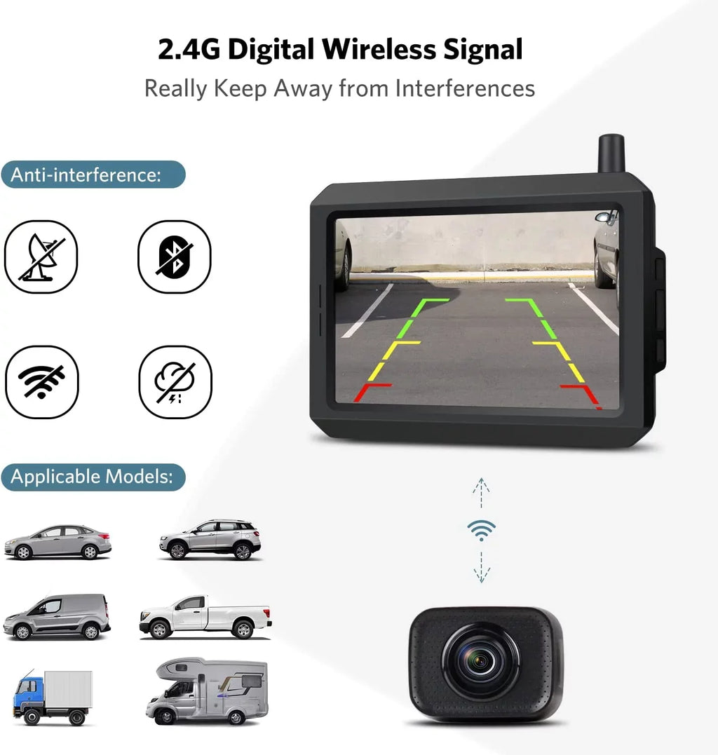K7 Pro HD Wireless Backup Camera Kit with Dual Camera, 5″ TFT-LCD HD Monitor and Waterproof Rear View Camera for Car, SUV, Van, Mini RV, Pickup