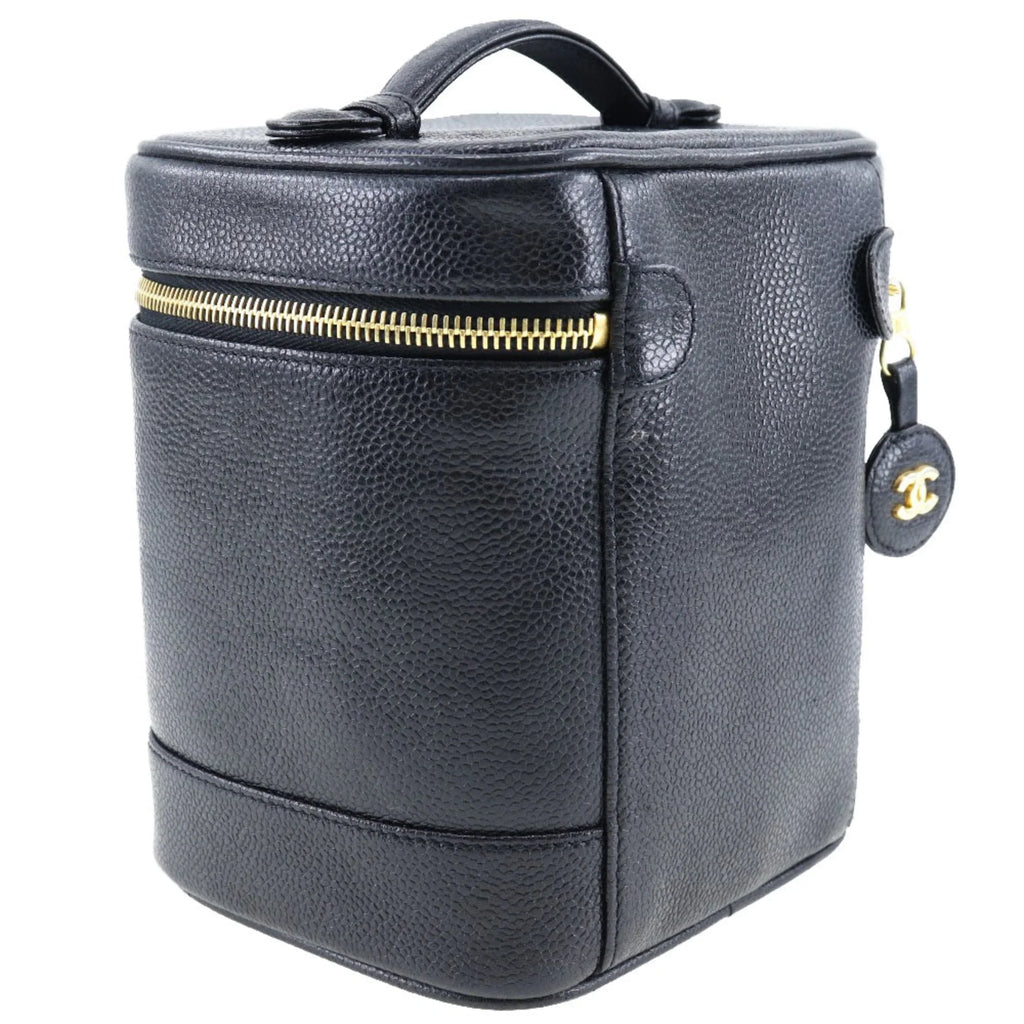 Pre-Owned CHANEL Vanity Handbag Coco Mark Matte Caviar Skin Made in France Black Zipper Ladies (Good)