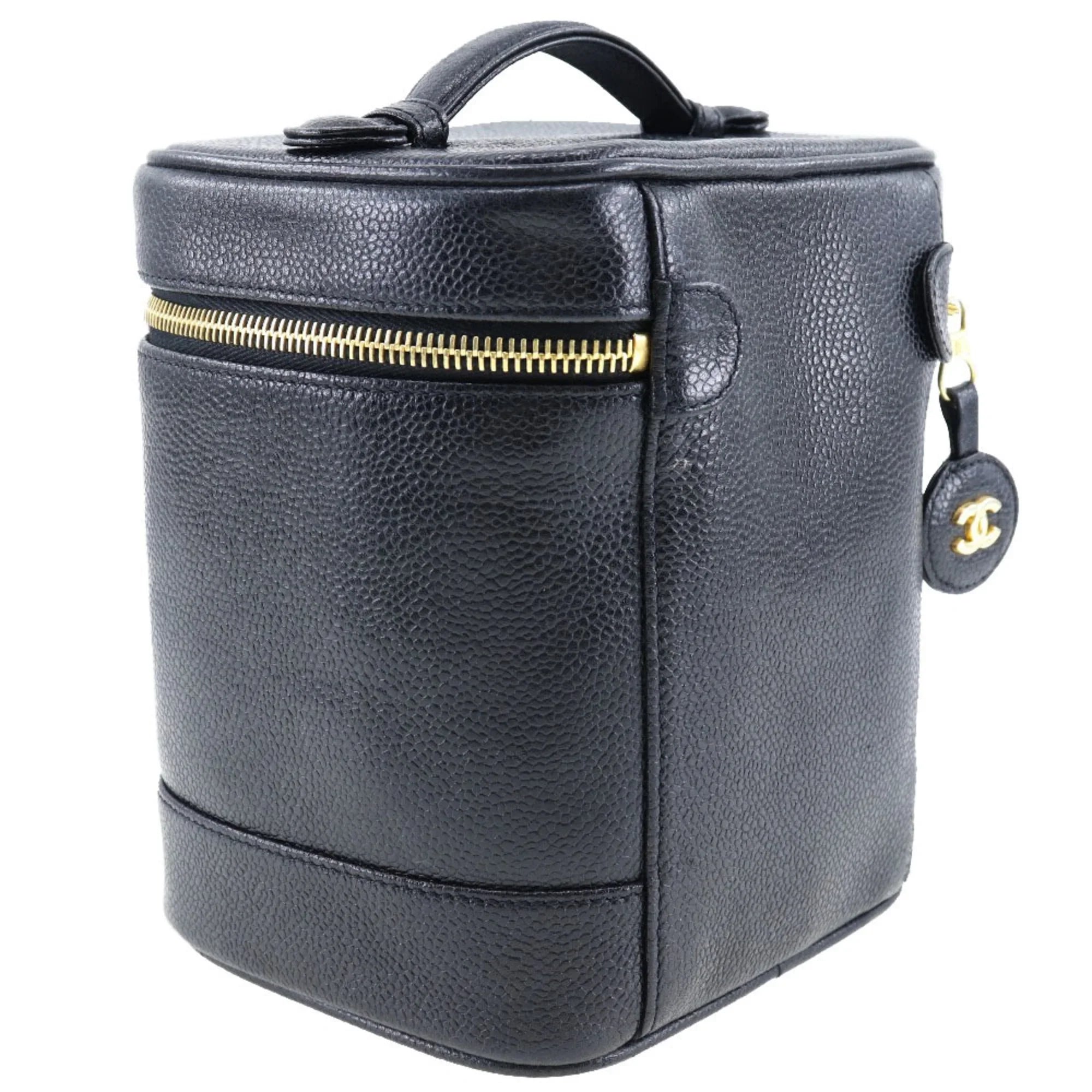 Pre-Owned CHANEL Vanity Handbag Coco Mark Matte Caviar Skin Made in France Black Zipper Ladies (Good)