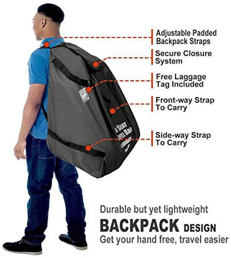 Car Seat Travel Bag for Airplane Gate Check, Fold into Portable Pouch, Grey