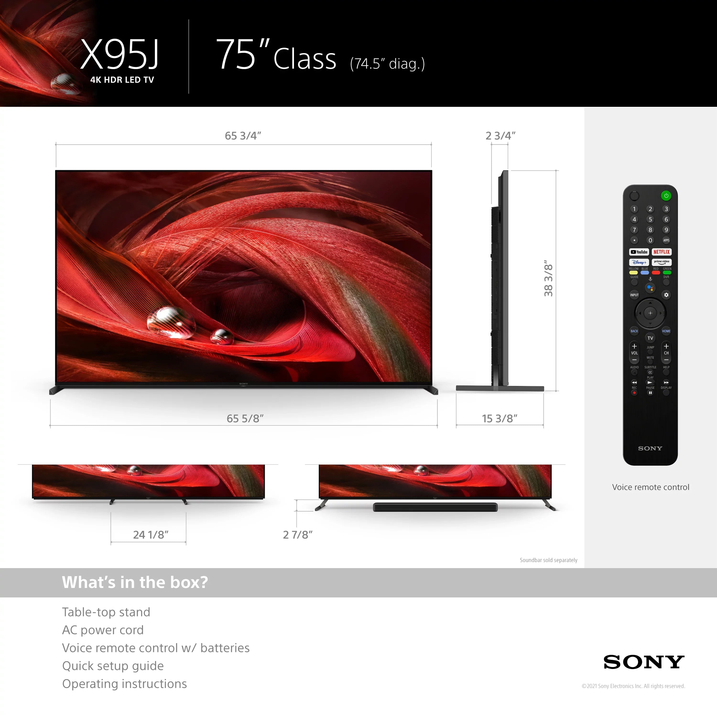 Sony 75" Class XR75X95J BRAVIA XR Full Array LED 4K Ultra HD Smart Google TV with Dolby Vision HDR X95J Series 2021 Model