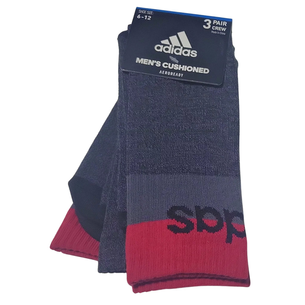 Adidas Socks Mens Large Gray Crew 6-12 Cushioned Aeroready 3 Pairs
