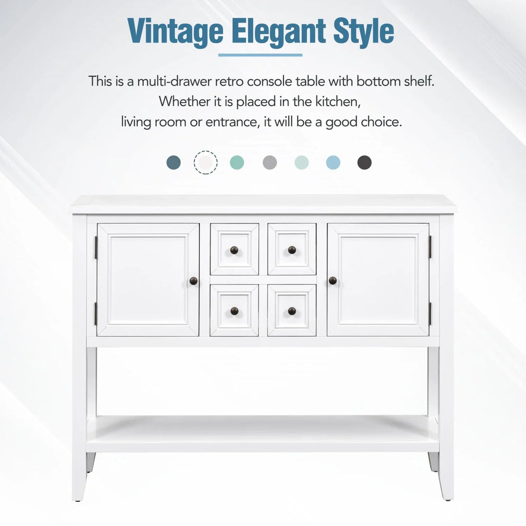TREXM Cambridge Series Ample Storage Vintage Console Table with Four Small Drawers and Bottom Shelf for Living Rooms Entrances and Kitchens (Light Navy OLD SKU WF190263AAH)