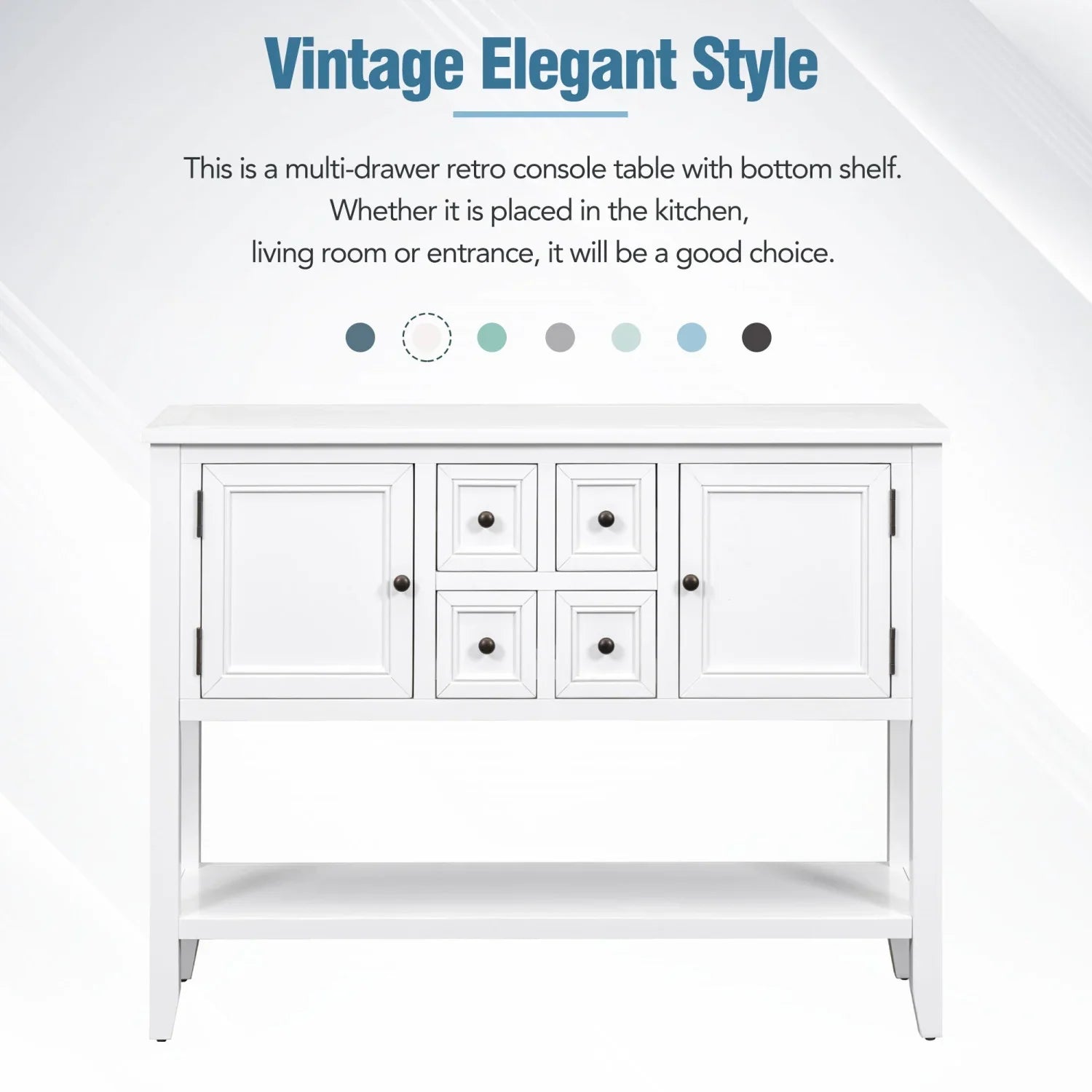 TREXM Cambridge Series Ample Storage Vintage Console Table with Four Small Drawers and Bottom Shelf for Living Rooms Entrances and Kitchens (Light Navy OLD SKU WF190263AAH)