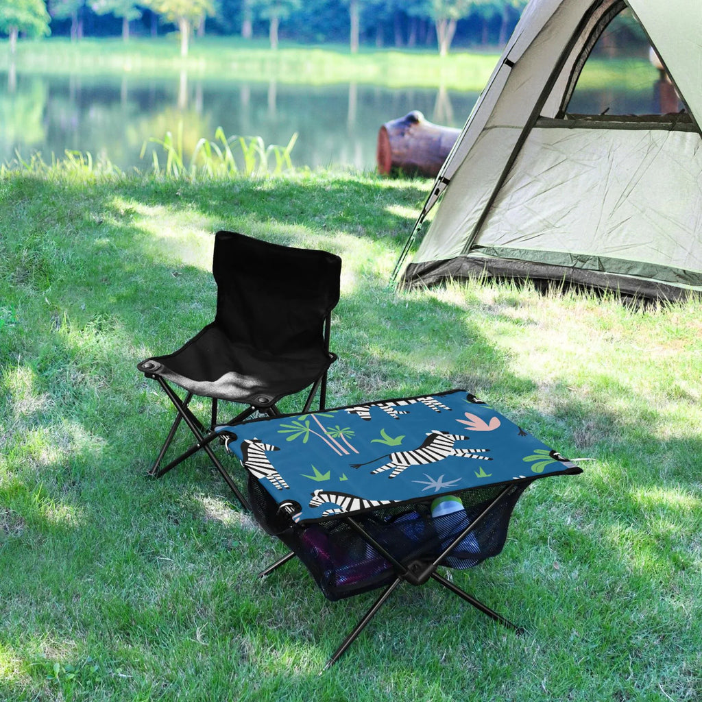 Zebras and Palm Trees Camping Folding Table Portable Beach Table with Storage Bag Compact Picnic Table for Outdoor Travel Fishing BBQ