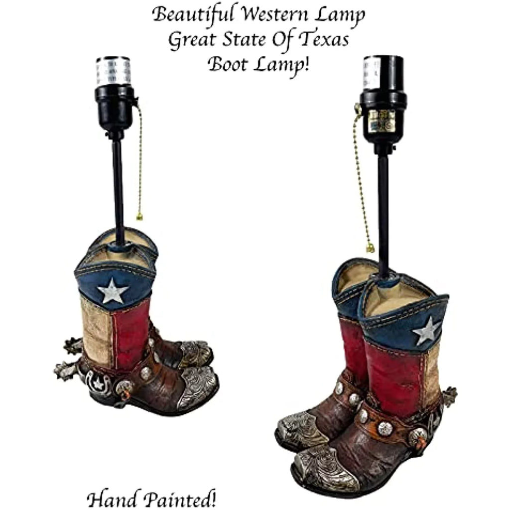 Urbalabs Western Cowboy Double Texas Boot Steel Toe Roper End Table Standing Table Lamp Nightstands Living Room End Tables Lamps for Bedrooms Office (Double Texas Boot)