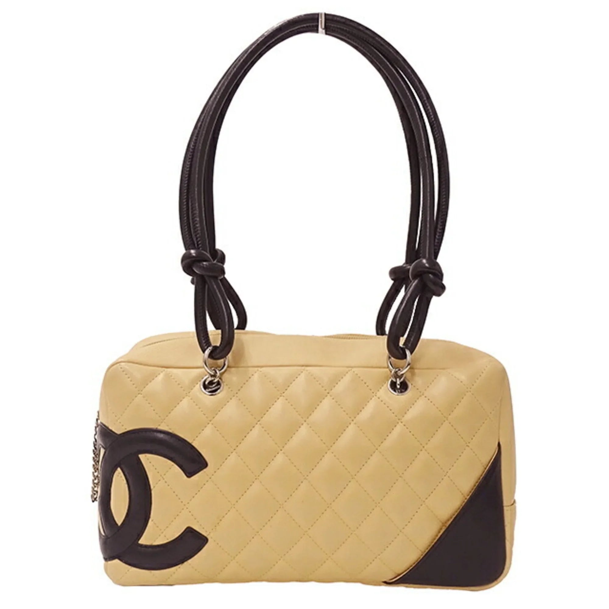 Pre-Owned CHANEL Bag Cambon Women's Handbag Lambskin Beige Black (Fair)