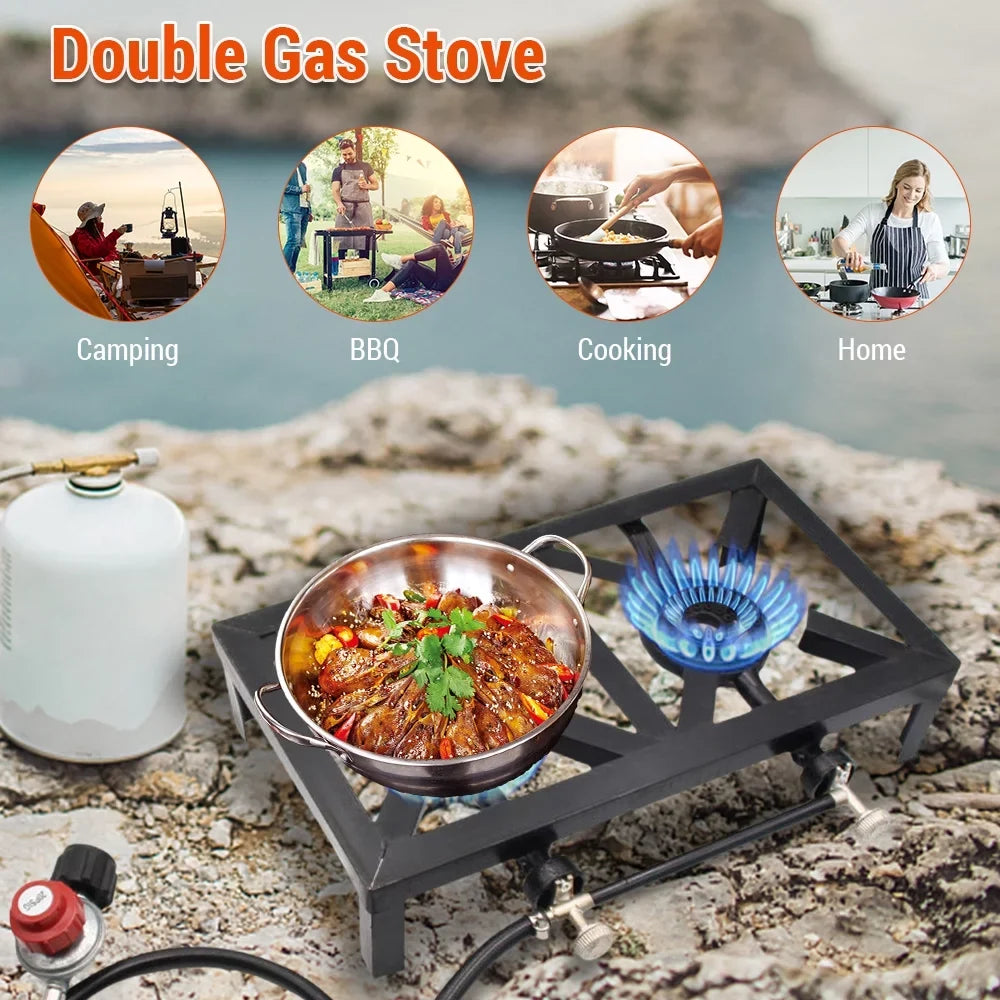 Anself Propane Gas Double Cast Iron Stove for Patio Camping BBQ Cooking (Standard), Resilient and Reliable Furnace for Cooking Needs