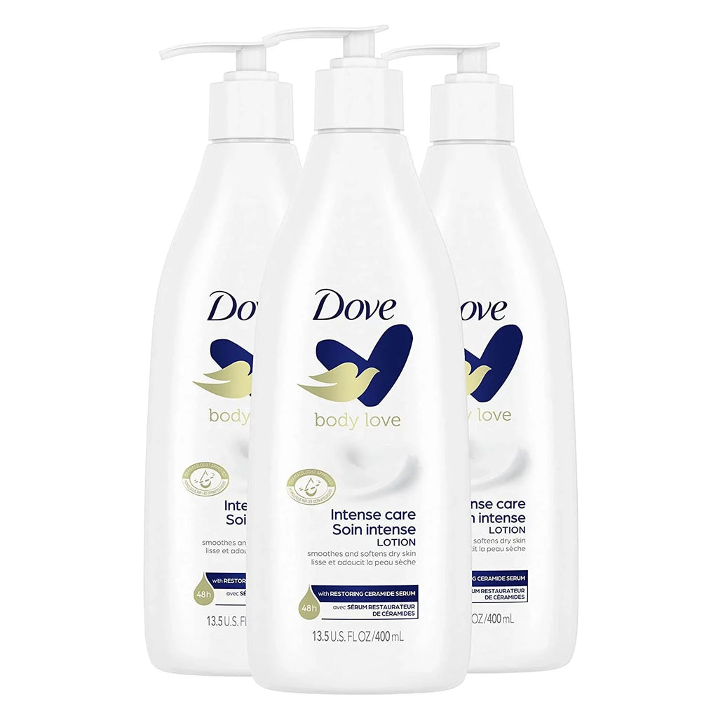 Dove Body Love Moisturizing Lotion for Rough or Dry Skin Intense Care Softens and Smoothes, White, 13.5 Oz, 3 Count