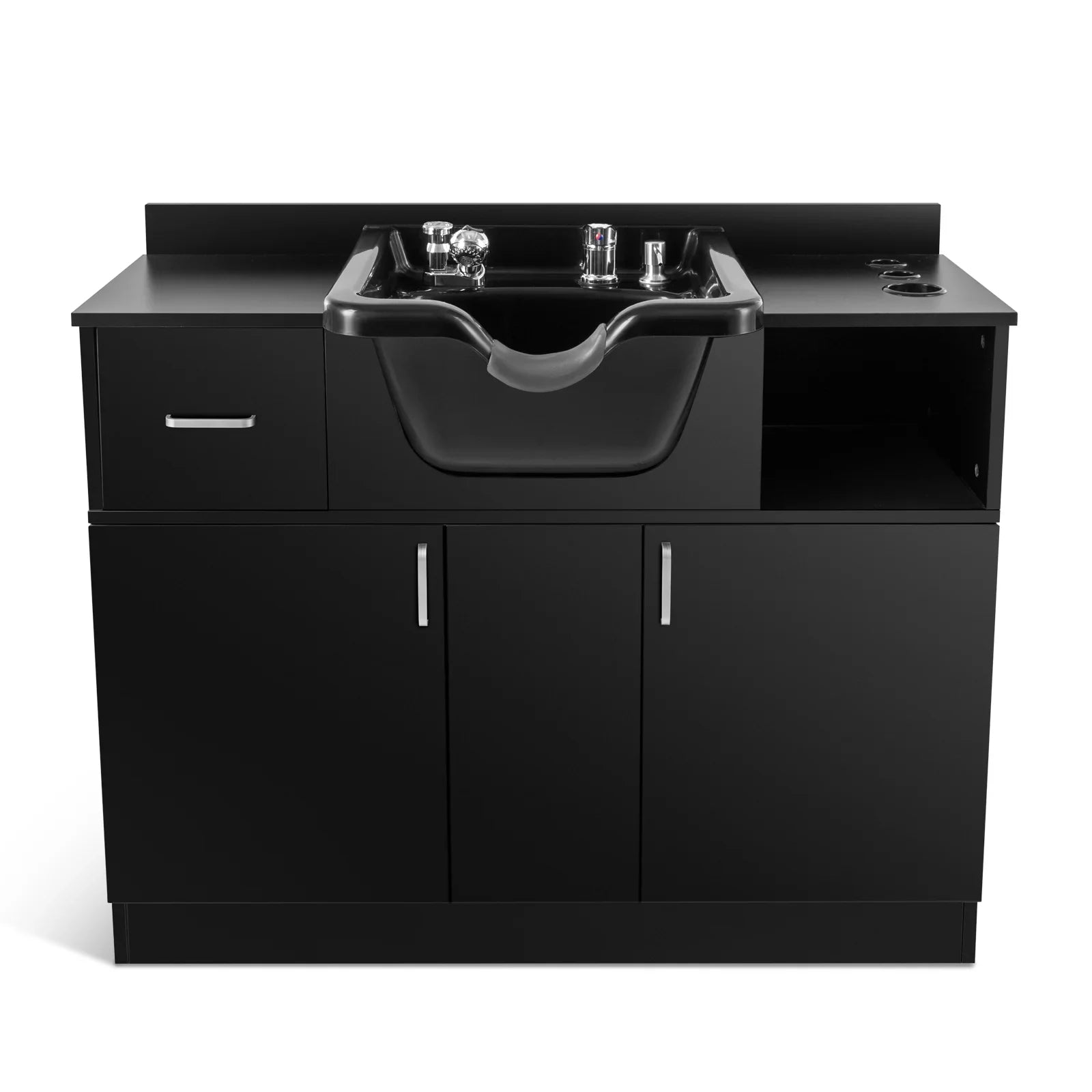 Artist hand Backwash Sink Shampoo Station Hair Salon Beauty with USB,Hair Dryer Holes,P Trap,Drawer(Black)