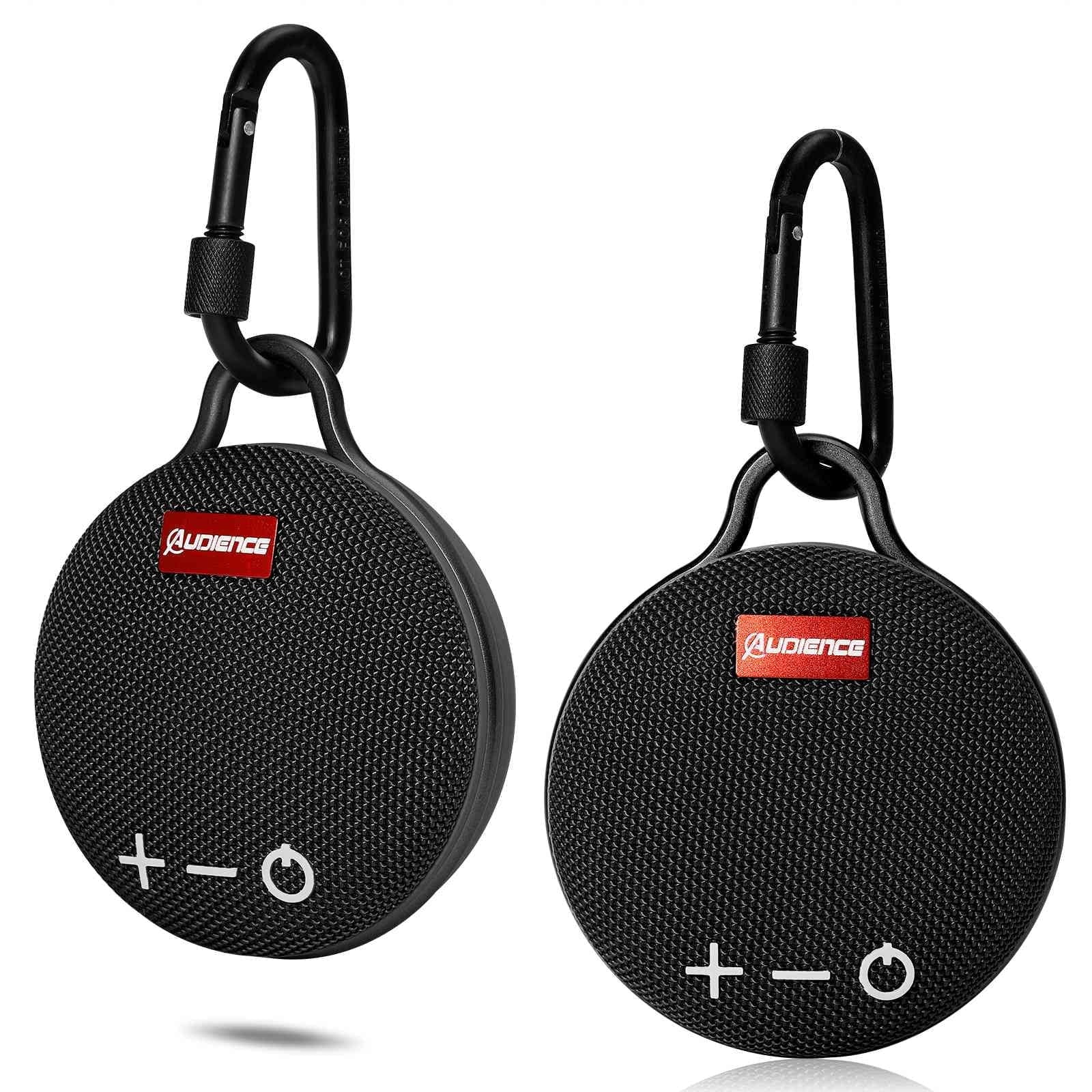 UrbanX Audience Series IPX7 Bluetooth Waterproof Speaker with Clip, 20H Playtime, Compact Speaker with Big Sound, Punchy Bass, Wireless for LG Stylo 5 & Beach, Pool, Vessel Biking Black 2 Pack